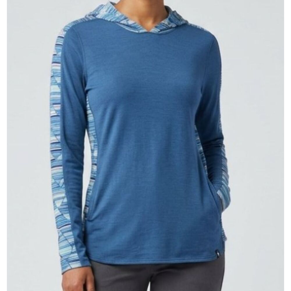 Smartwool Merino Wool Hooded Pullover Blue Geometric Print Size S